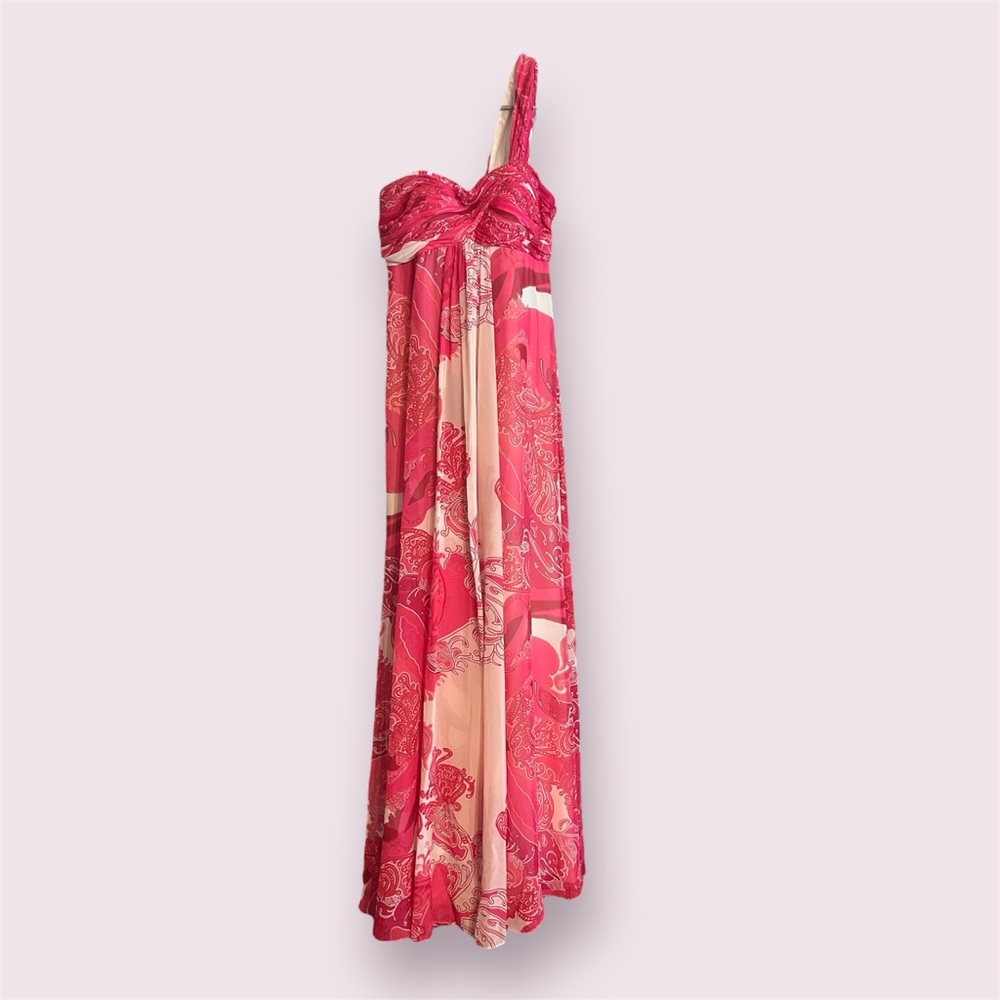 Aqua Pink White Paisley One Shoulder Maxi Dress Size 2 Spring Summer Formal Y2K